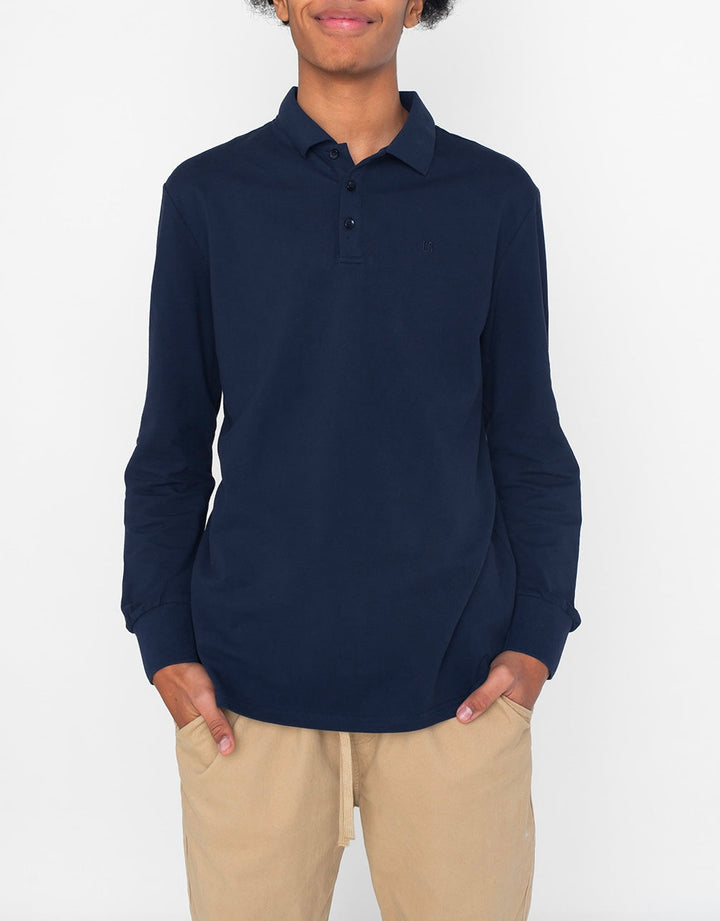 Adult Basic Long Sleeve Polo Shirt - Navy