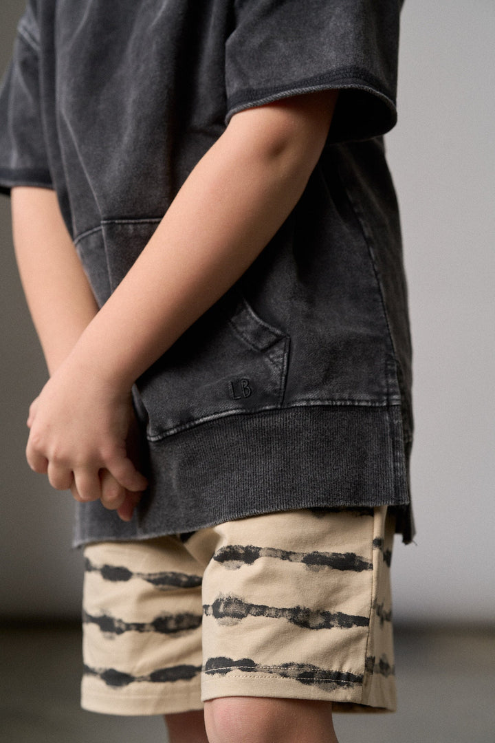 Imperfect Acid Wash Short Sleeve Hoodie - Black