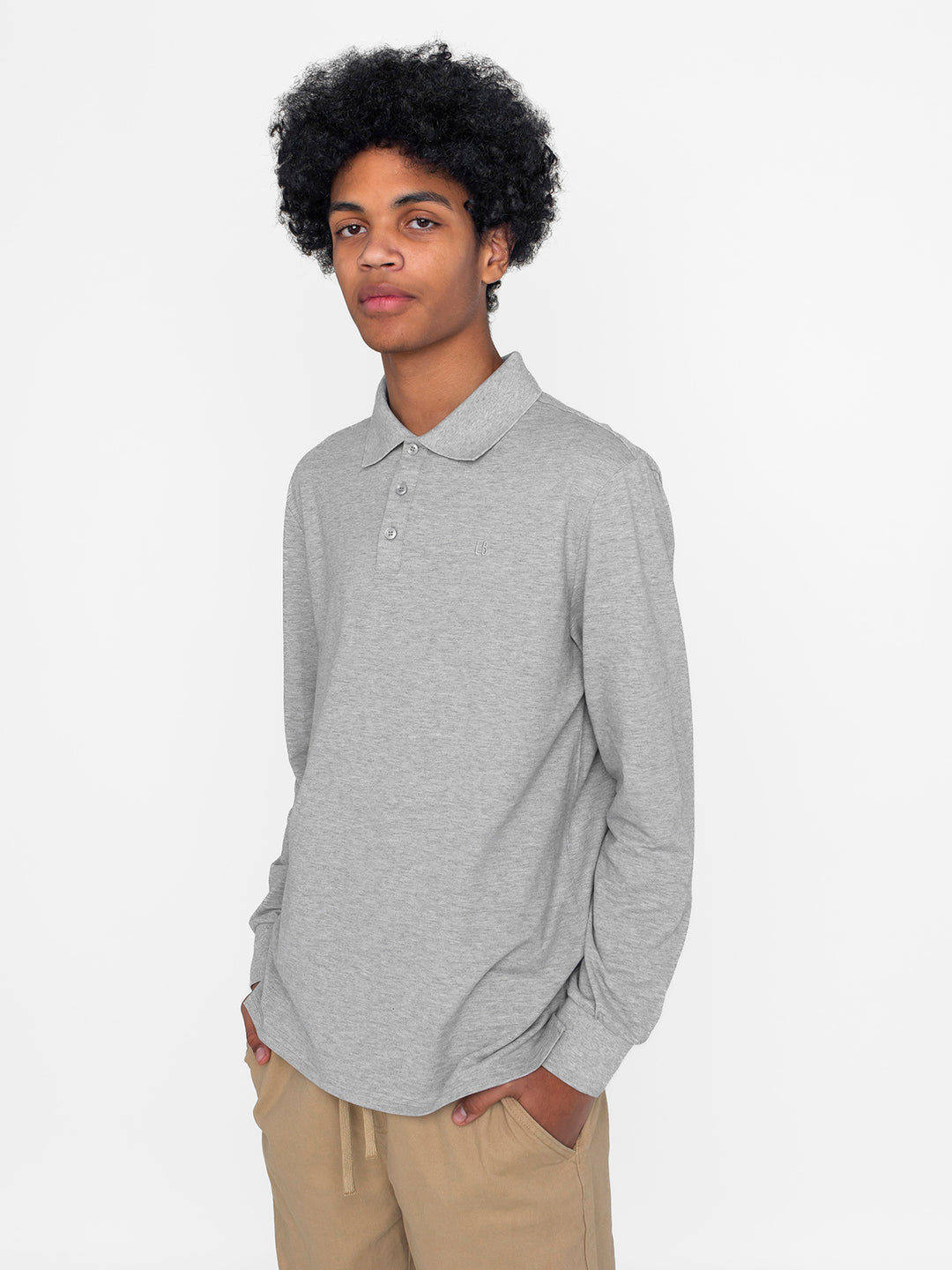 Basic Long Sleeve Polo Shirt - Grey