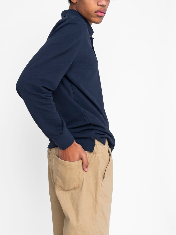 Adult Basic Long Sleeve Polo Shirt - Navy