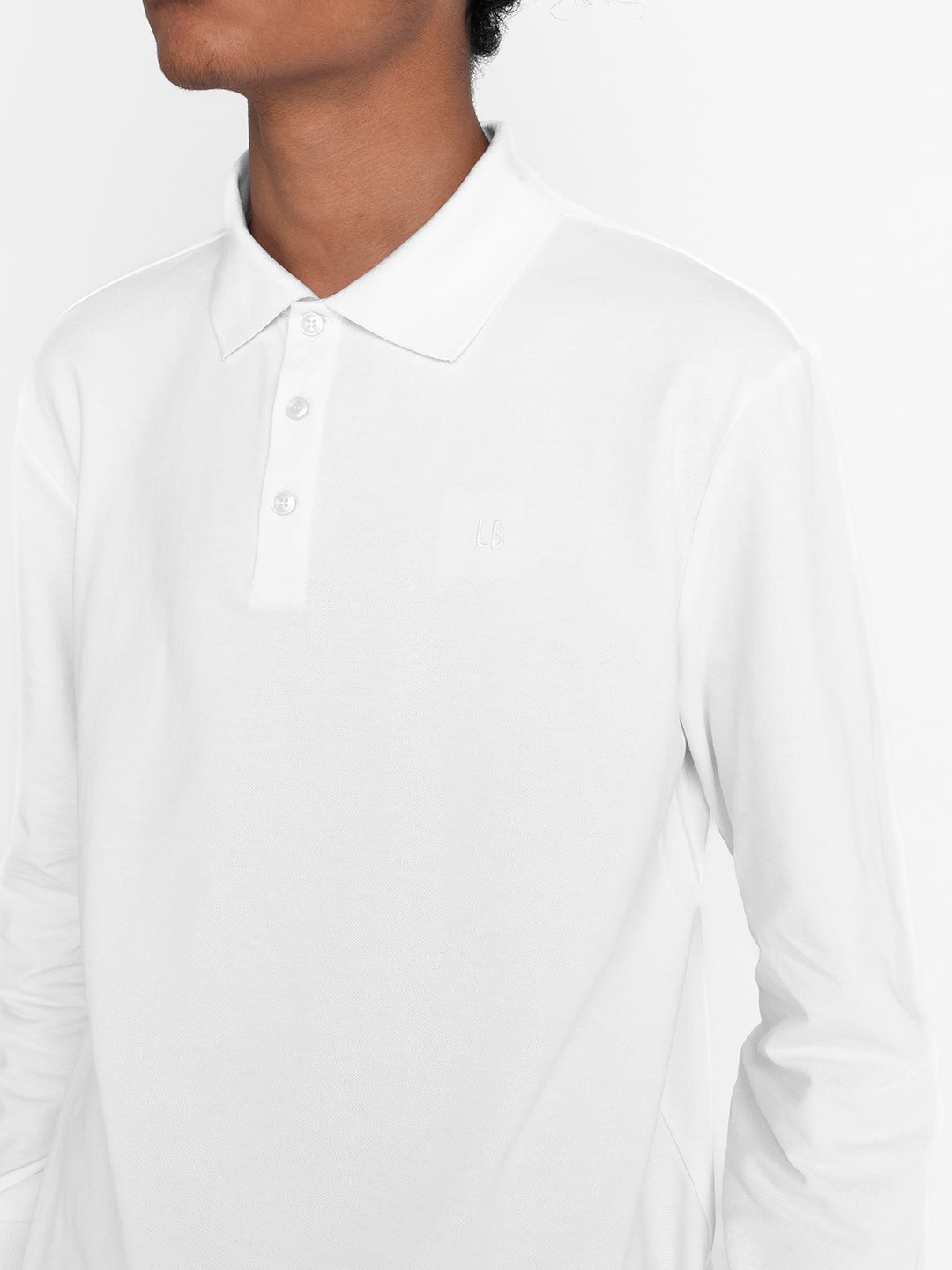 Basic Long Sleeve Polo Shirt - White