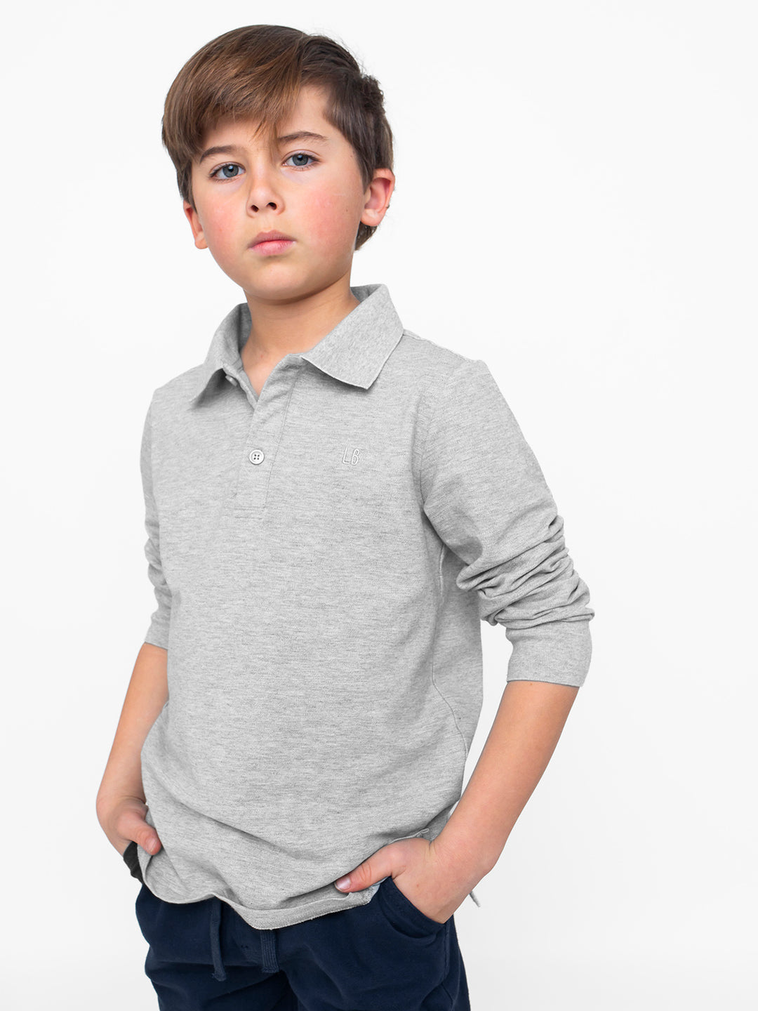 Basic Long Sleeve Polo Shirt - Grey