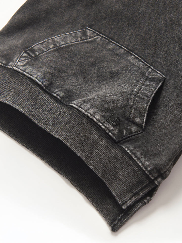 Imperfect Acid Wash Short Sleeve Hoodie - Black